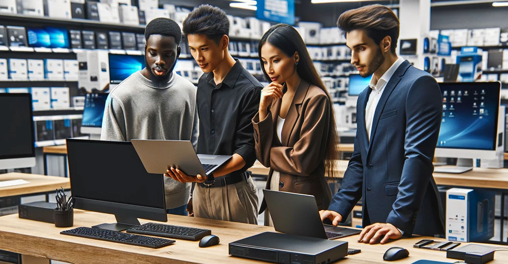 computer shoppers in a retail store