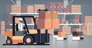 warehouse worker using forklift